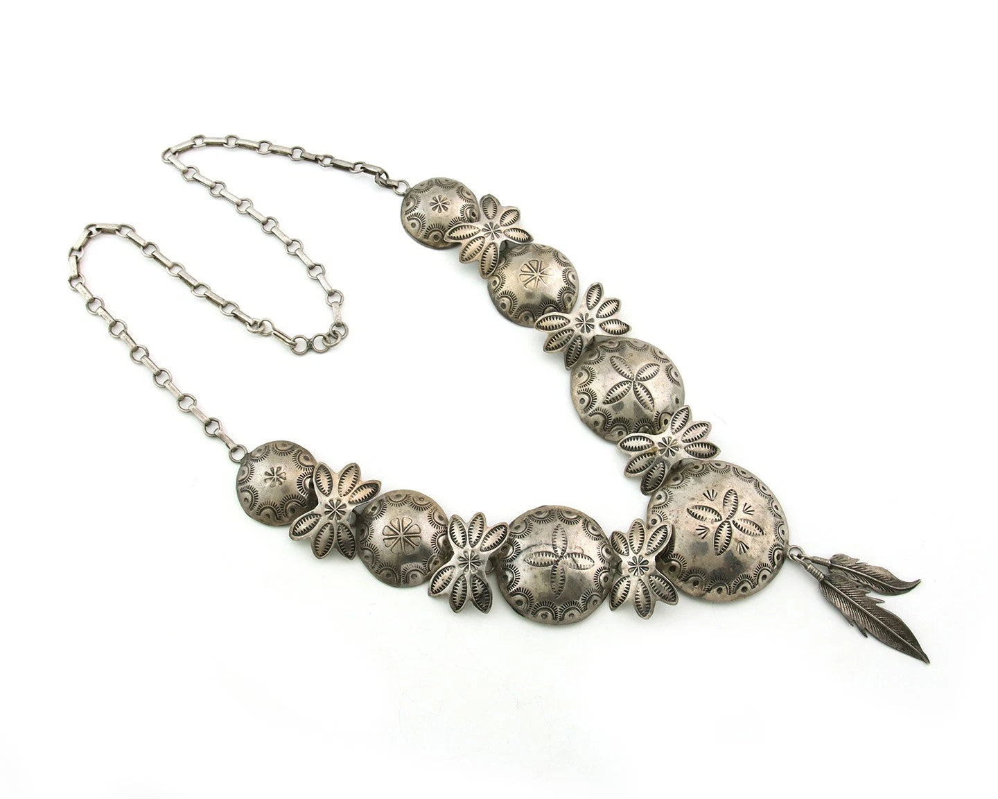 Navajo Concho Necklace Sterling Silver Vintage Stamped Signed Alfred Payton