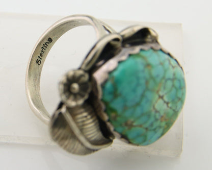 Navajo Ring 925 Sterling Blue Spiderweb Turquoise Native American Artist C.80's
