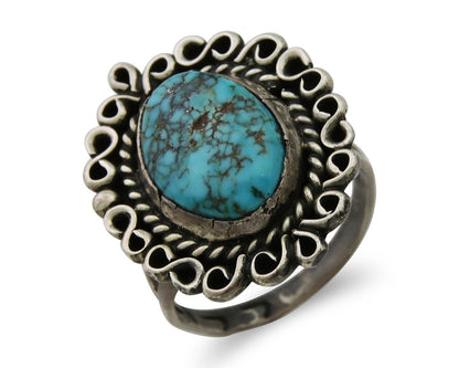 Navajo Ring 925 Silver Spiderweb Turquoise Artist Siged Jerry Johnson C.80's