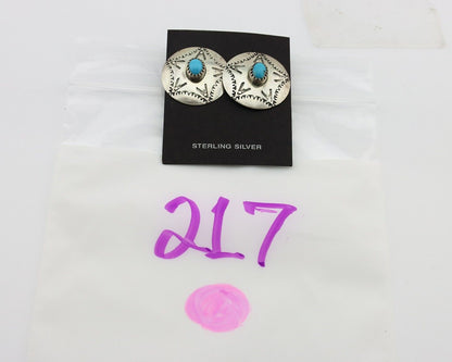 Navajo Hand Stamped Earrings 925 Silver Turquoise Signed KF C.80's