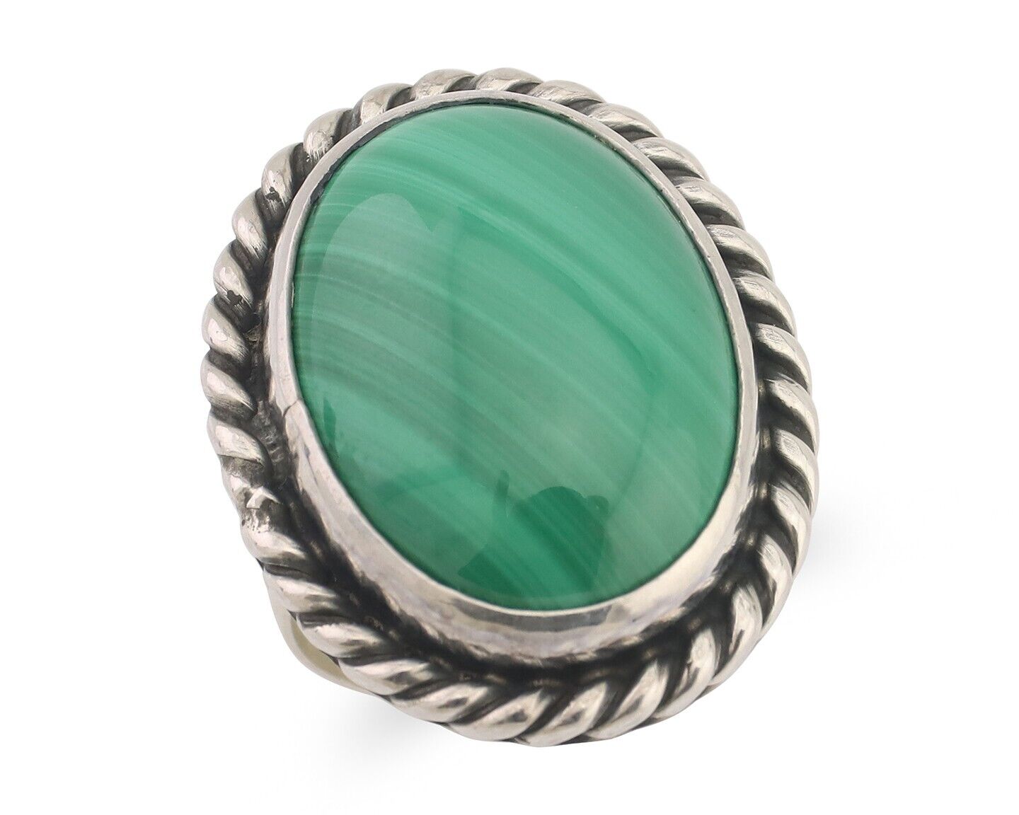 Navajo Ring 925 Silver Natural Malachite Native American Artist Size 6.0 C.80's