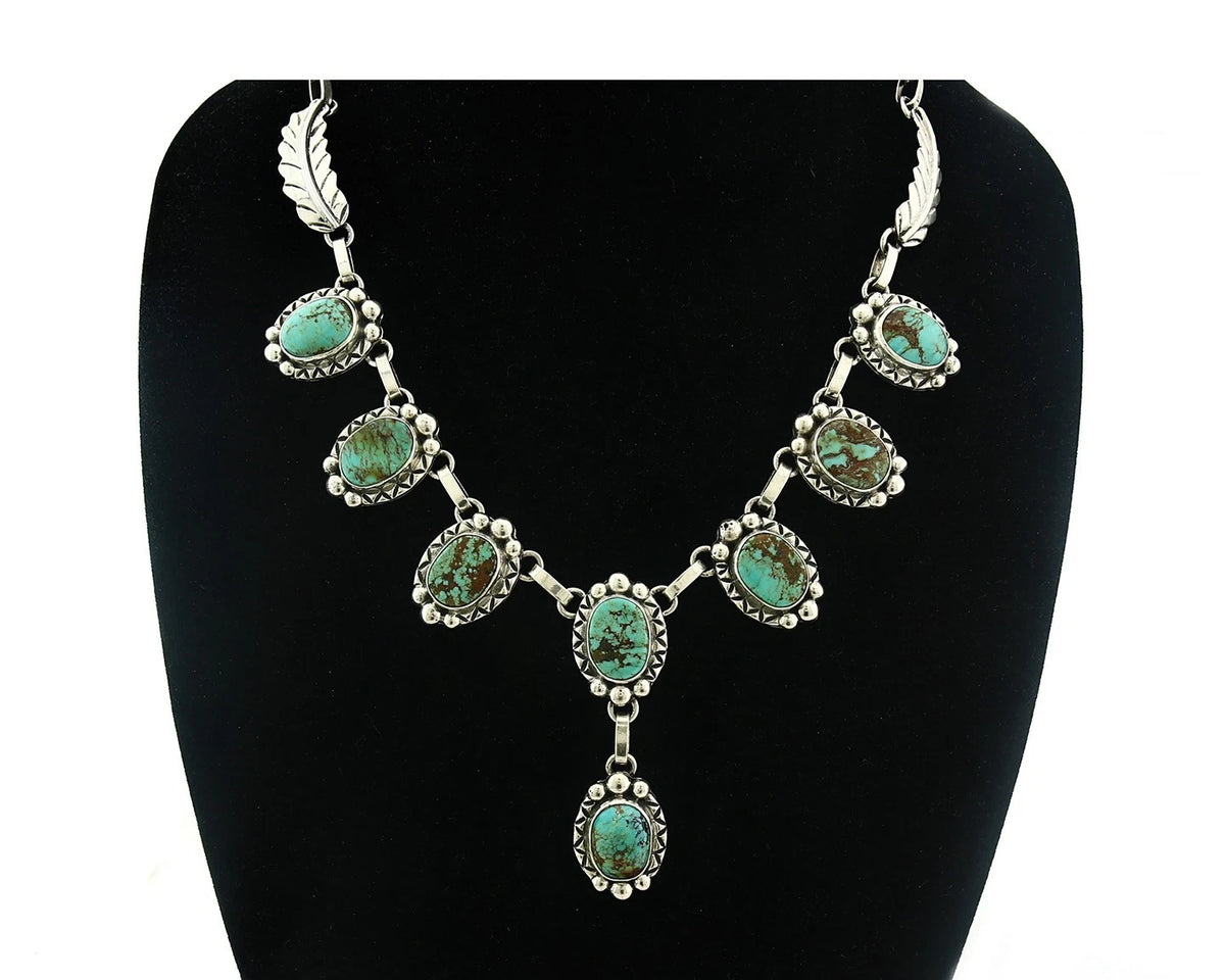 Navajo Necklace Earring Set Natural Turquoise Vintage Signed Gecko C.80's