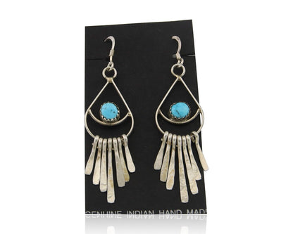 Navajo Dangle Earrings 925 Silver Natural Turquoise Artist Signed JB C.80's
