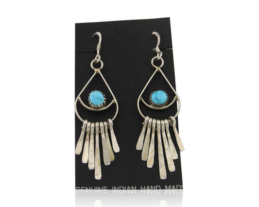 Navajo Dangle Earrings 925 Silver Natural Turquoise Artist Signed JB C.80's