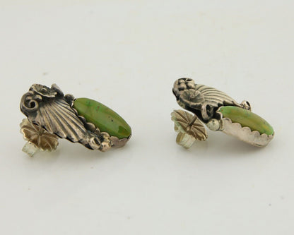 Navajo Earrings 925 Silver Natural Green Turquoise Native Artist Signed C.80's