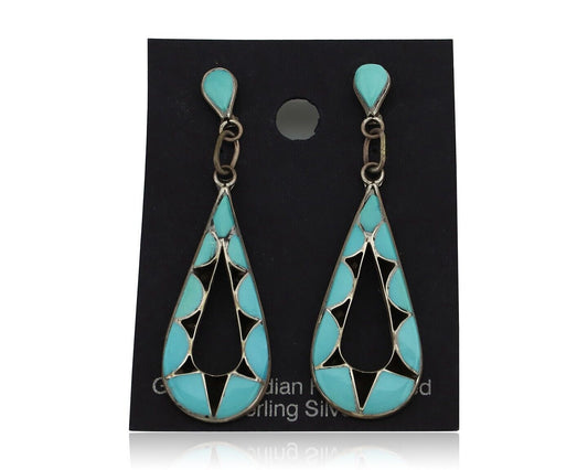 Navajo Handmade Earrings 925 Silver Blue Turquoise Native Artist C.80s
