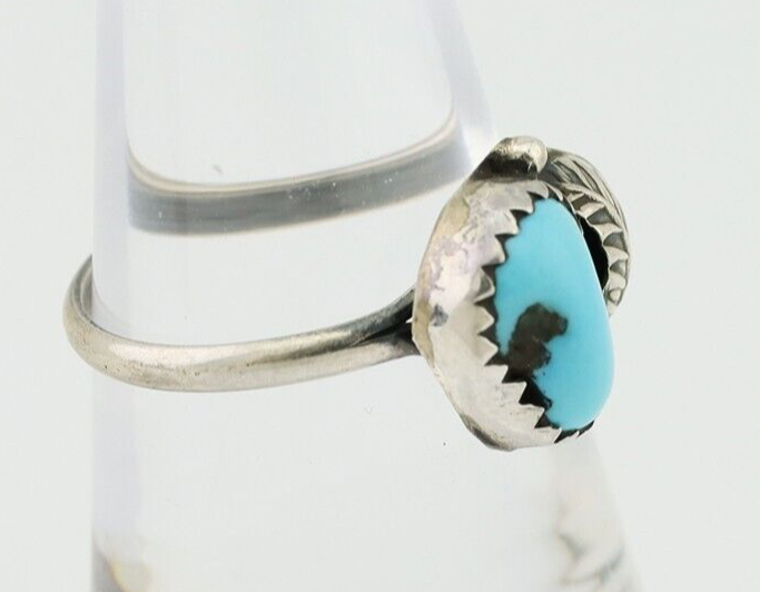 Navajo Ring 925 Silver Sleeping Beauty Turquoise Native American Artist C.80's