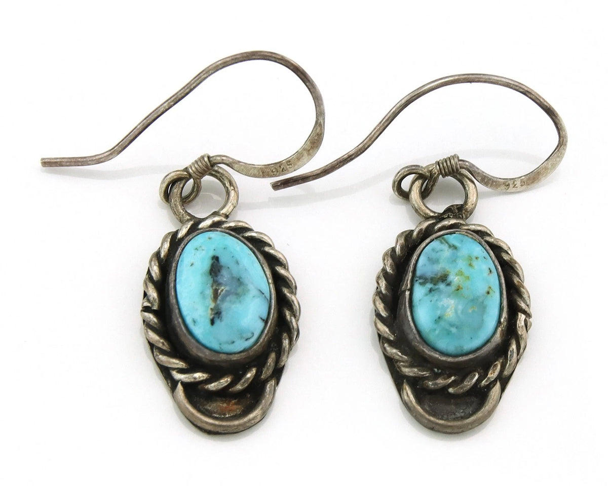 Navajo Dangle Earrings Sterling Silver Natural Turquoise Vintage