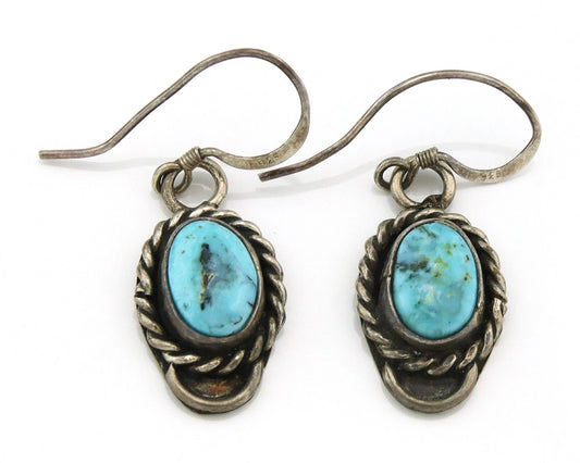 Navajo Dangle Earrings Sterling Silver Natural Turquoise Vintage
