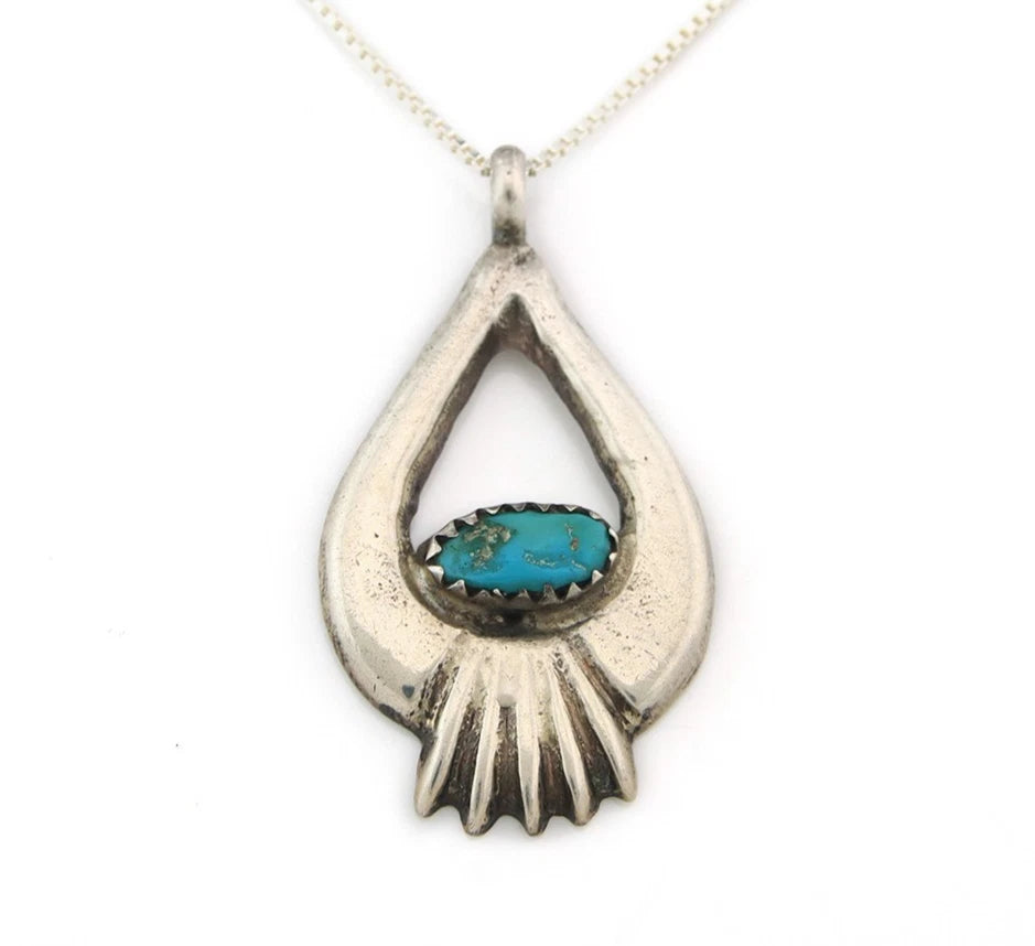 Navajo Necklace Sterling Silver Blue Turquoise Vintage Native Artist