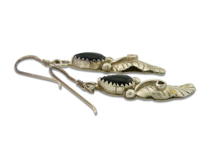 Navajo Earrings 925 Silver Handmade Natural Onyx Signed DB C.80's