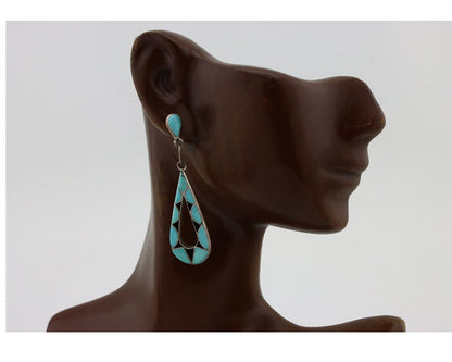 Navajo Handmade Earrings 925 Silver Blue Turquoise Native Artist C.80s