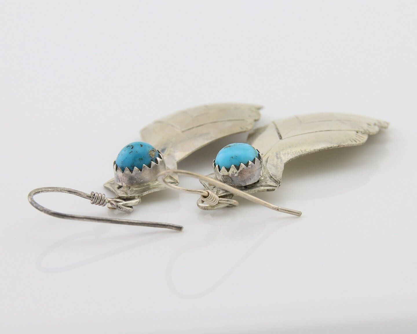 Navajo Dangle Earrings 925 Silver Natural Turquoise Artist Signed JB C.80's