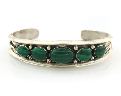 Navajo Cuff Bracelet Sterling Silver Natural Malachite Vintage Signed R Long Sr