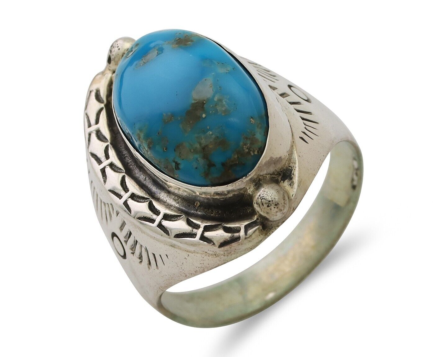 Mens Heavy Navajo Ring 925 Silver Turquoise Native Artist Size 14.25 C.80's