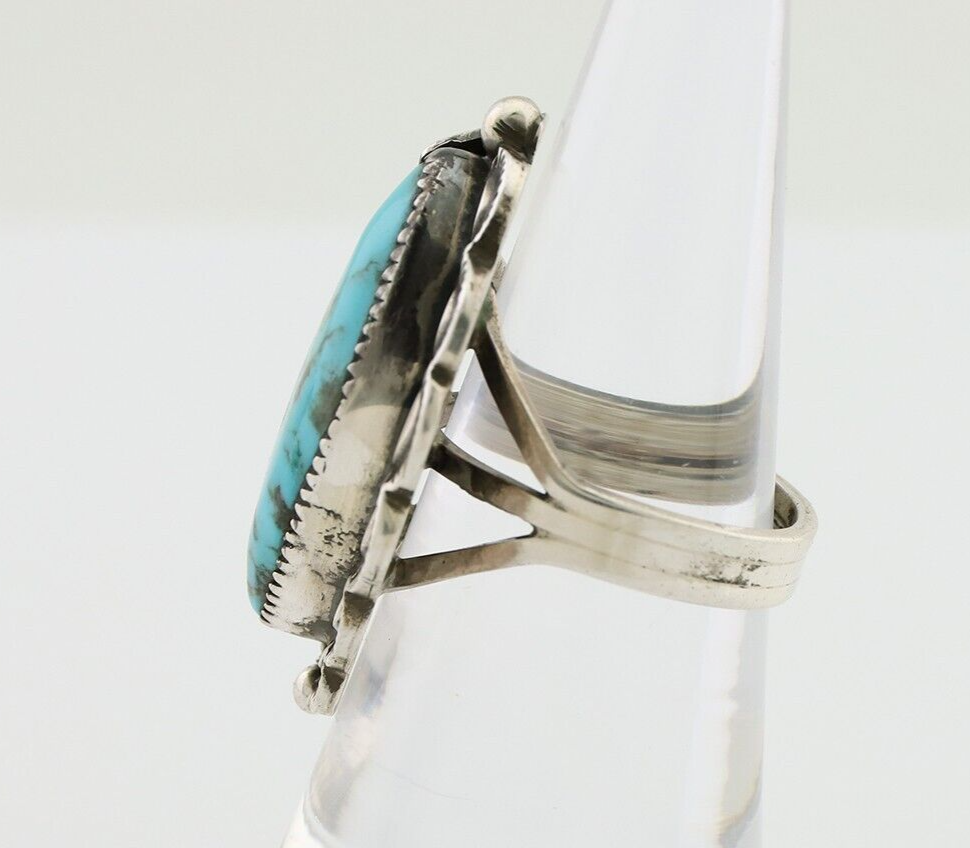 Navajo Handmade Ring 925 Silver Kingman Turquoise Artist Signed Benny M C.80's