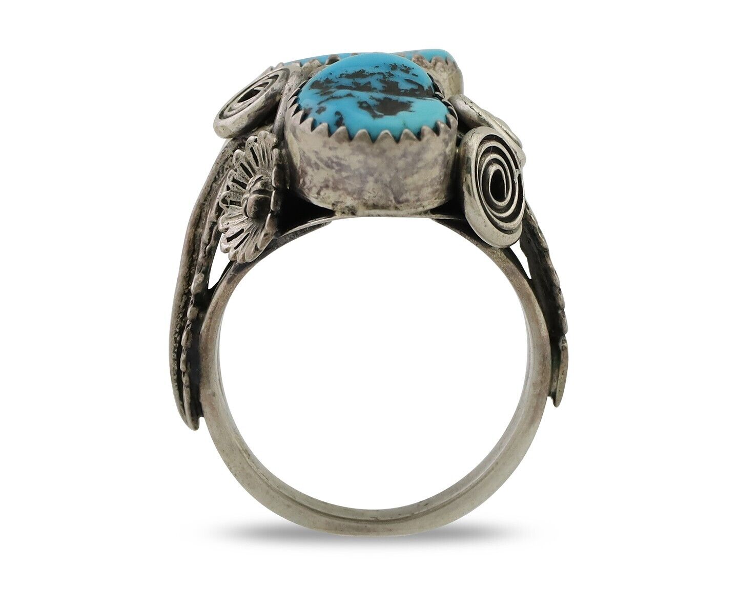 Navajo Handmade Ring 925 Silver Sleeping B Turquoise Artist IHMJ C.80's