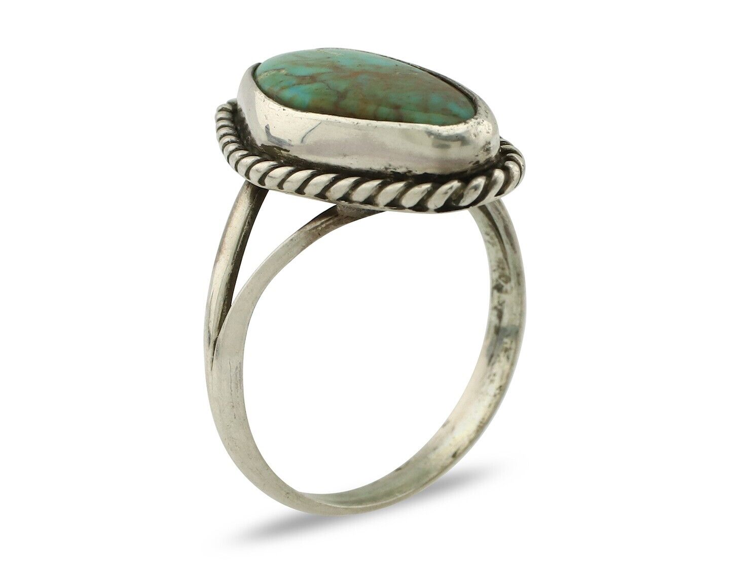 Navajo Ring 925 Silver Natural Turquoise Artist Signed Rabbit Stick C.80's