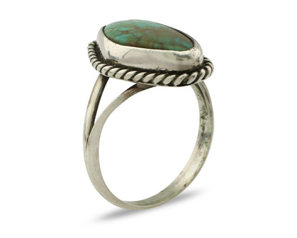 Navajo Ring 925 Silver Natural Turquoise Artist Signed Rabbit Stick C.80's