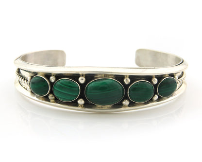 Navajo Cuff Bracelet Sterling Silver Natural Malachite Vintage Signed R Long Sr