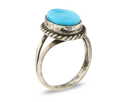 Navajo Ring 925 Sterling Natural Blue Turquoise C.80's Size 5.25