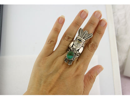 Vintage Navajo Ring 925 Sterling Silver Turquoise Signed Broken Arrow Size 7.0