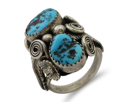 Navajo Handmade Ring 925 Silver Sleeping B Turquoise Artist IHMJ C.80's