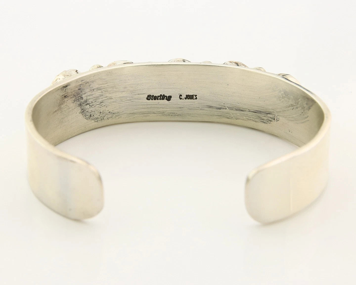 Navajo Cuff Bracelet Sterling Silver Turquoise Vintage Native Art Signed C Jones