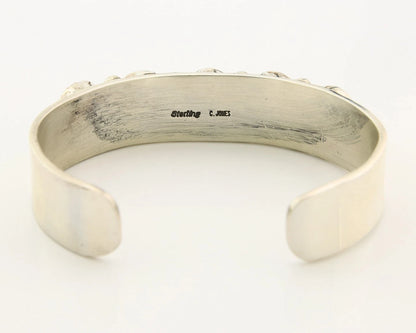 Navajo Cuff Bracelet Sterling Silver Turquoise Vintage Native Art Signed C Jones