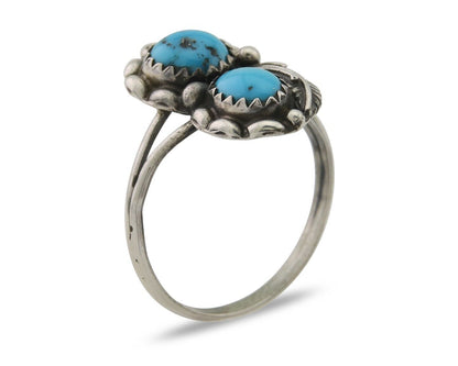 Navajo Ring 925 Silver Natural Blue Turquoise Artist Signed SC C.80's Size 8.75