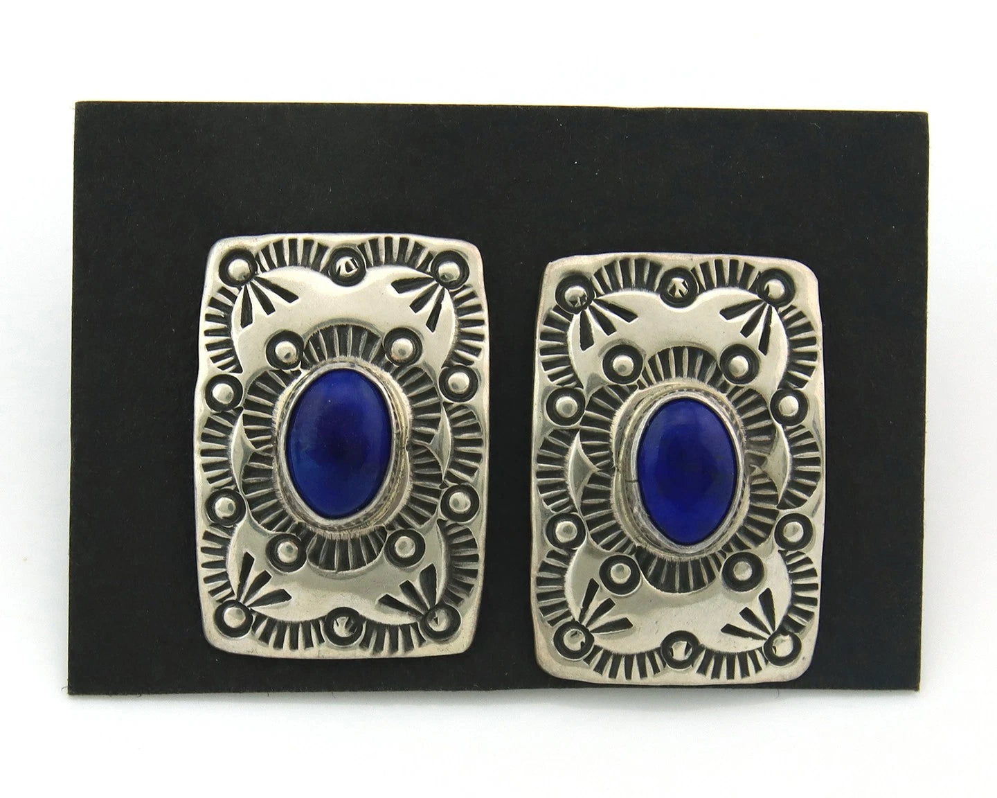 Navajo Concho Earrings Sterling Silver Lapis Vintage Native Artist