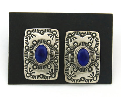 Navajo Concho Earrings Sterling Silver Lapis Vintage Native Artist