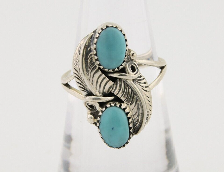 Navajo Ring 925 Silver Natural Slab Turquoise Artist Signed WR C.80's