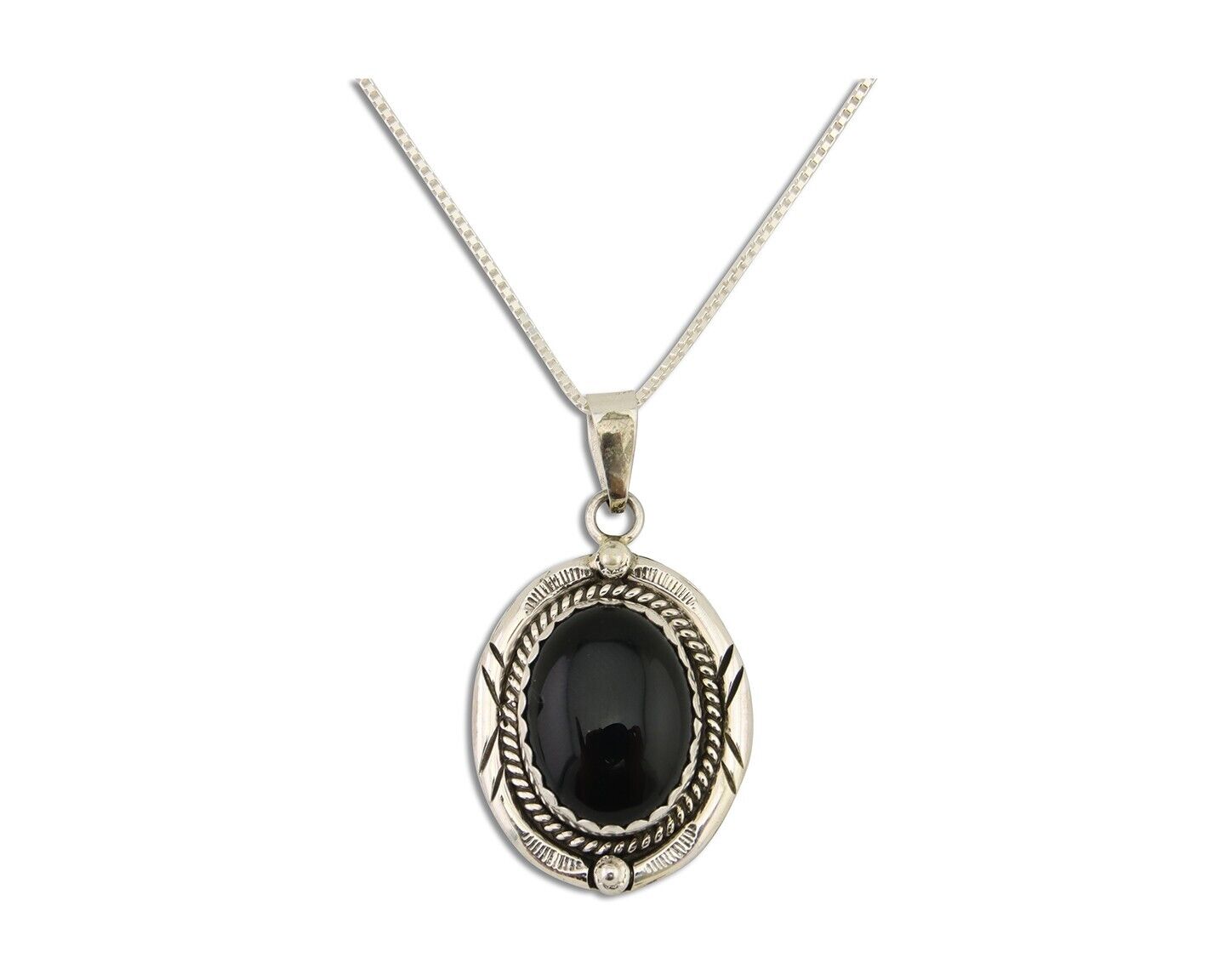 Navajo Pendant 925 Silver Natural Onyx Native American Artist Nancy Edtissy C80s