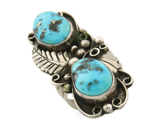 Navajo Ring 925 Sterling Turquoise Signed Eddie C.80's Size 8.5