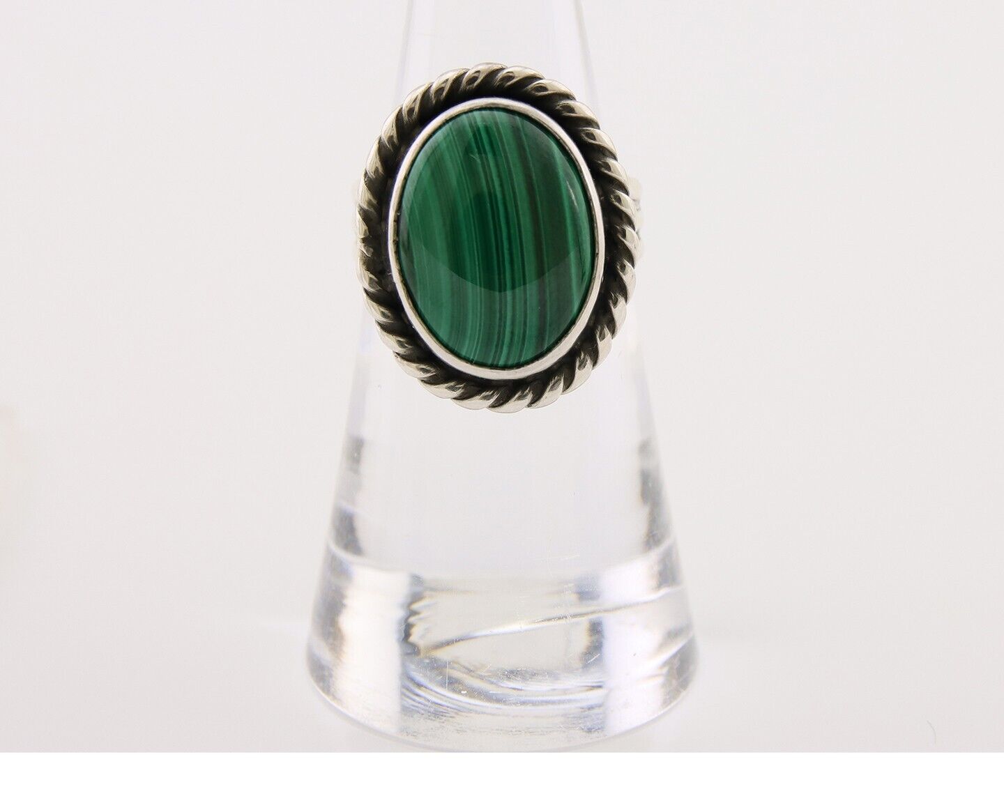 Navajo Ring 925 Silver Natural Malachite Native American Artist C.80's