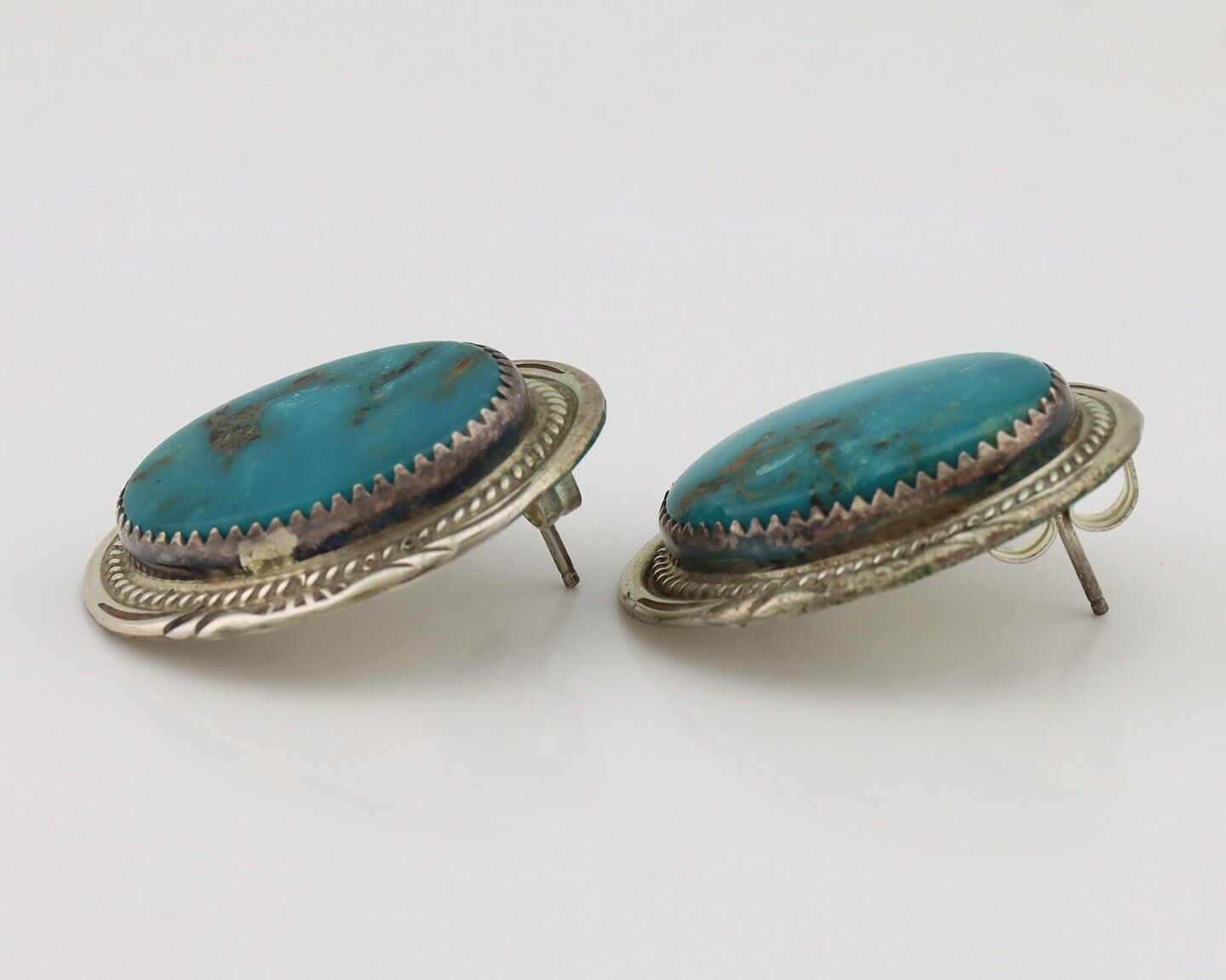 Navajo Earrings 925 Silver Kingman Turquoise Native American Artist C.80's