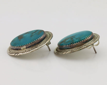 Navajo Earrings 925 Silver Kingman Turquoise Native American Artist C.80's