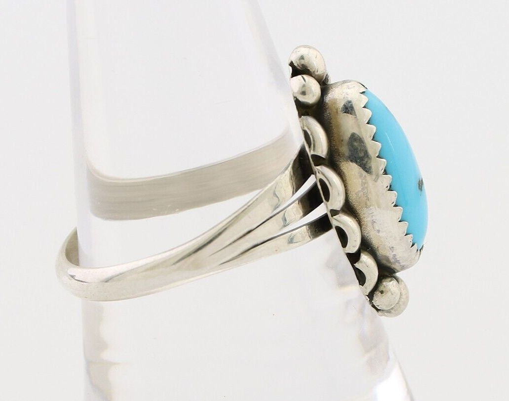 Navajo Ring 925 Silver Sleeping Beauty Turquoise Artist Signed SC C.80's