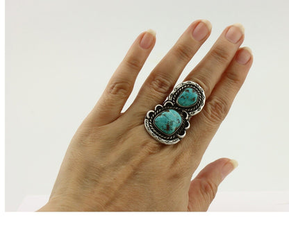 Navajo Ring 925 Silver Natural Blue Turquoise Artist Signed LP C.80's