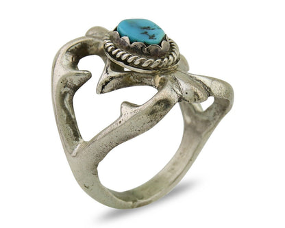 Navajo Sand Cast Ring 925 Silver Sleeping Beauty Turquoise Artist C.80's