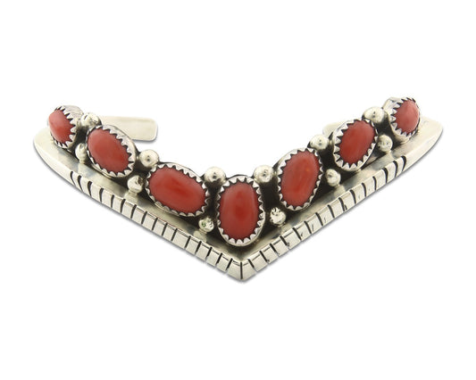 Vintage Navajo Bracelet 925 Silver Red Coral handmade Traditional Cuff