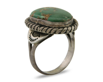 Men Navajo Ring 925 Silver Natural Slab Turquoise Signed Sunset C.80's