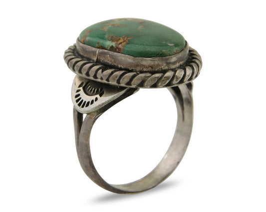 Men Navajo Ring 925 Silver Natural Slab Turquoise Signed Sunset C.80's