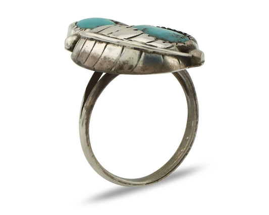 Navajo 2 Stone Ring 925 Silver Kingman Turquoise Native American Artist C.80's