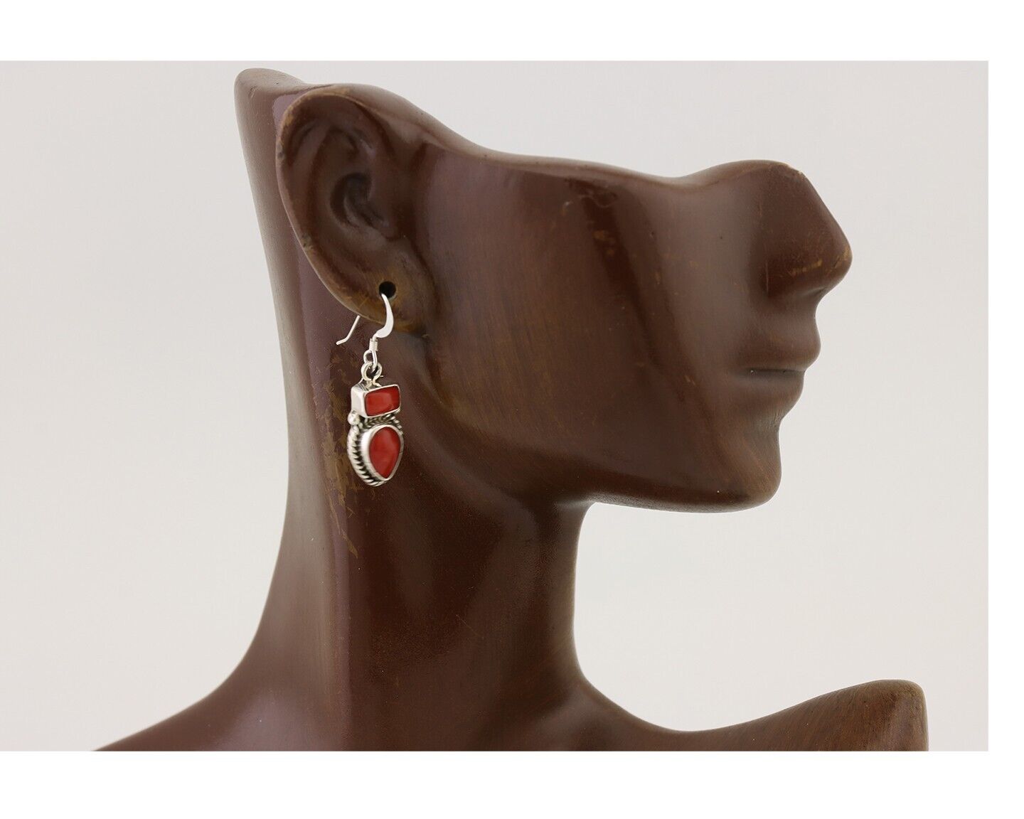 Navajo Dangle Earrings 925 Silver Natural Coral Native American Artist C.80's
