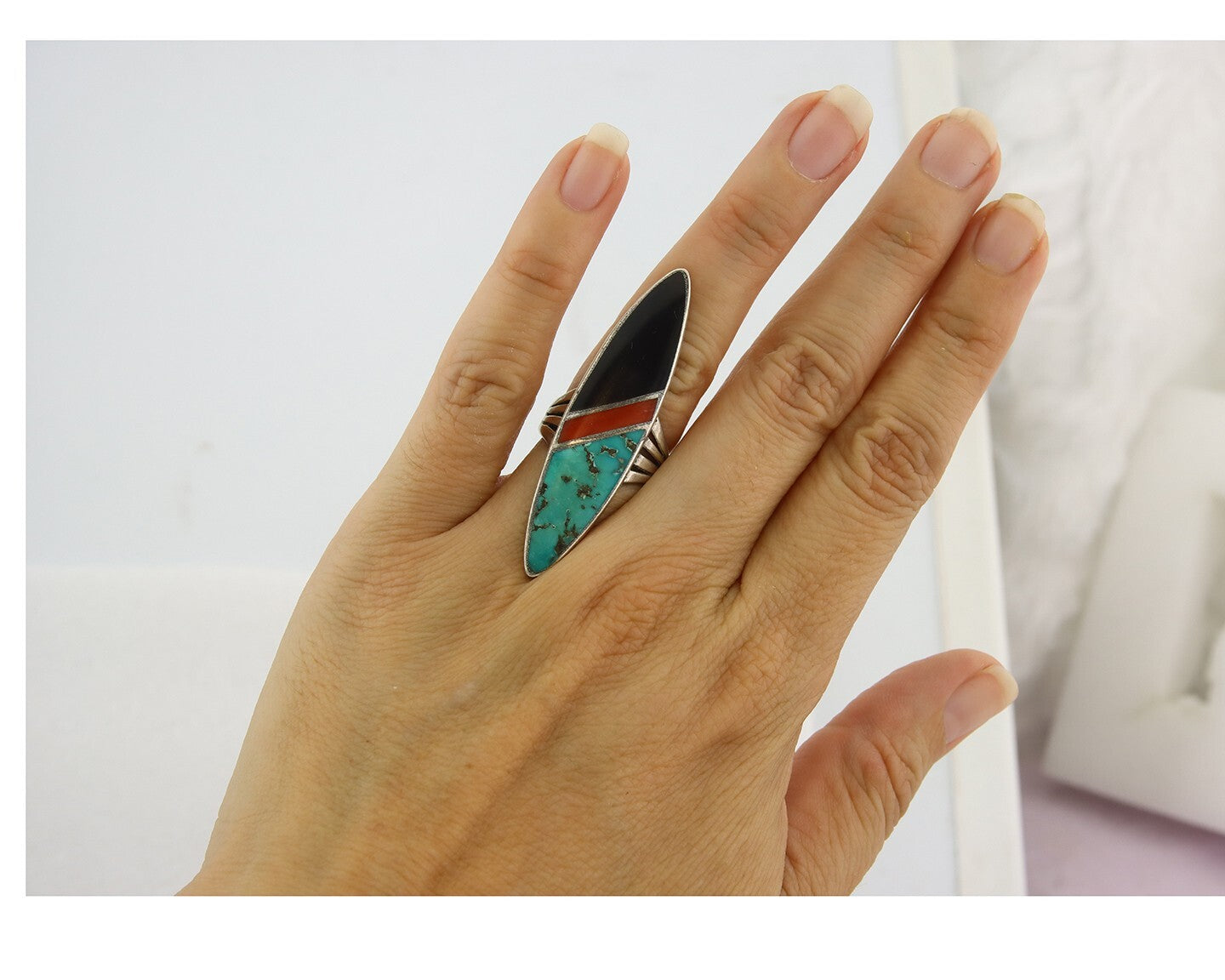 Vintage Navajo Ring 925 Sterling Silver Turquoise Handmade Size 4.75
