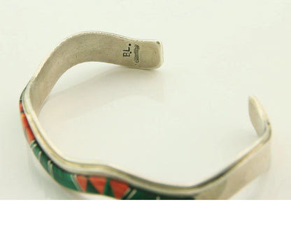 Navajo Cuff Bracelet 925 Sterling Silver Malachite & Oyster Vintage Signed BL