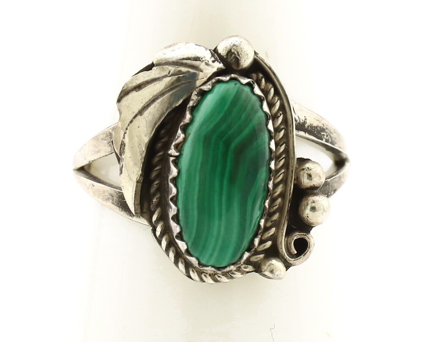 Navajo Ring 925 Silver Natural Mined Malachite Artist Signed Justin Morris C.80s