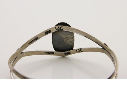 Navajo Hand Stamped Cuff Bracelet Turquoise 925 Silver Artist Signed IJC C.80's